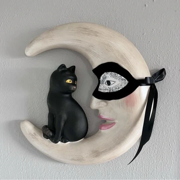 New Vintage Halloween Style Hanging Black Cat and The Moon - Picture 3 of 3